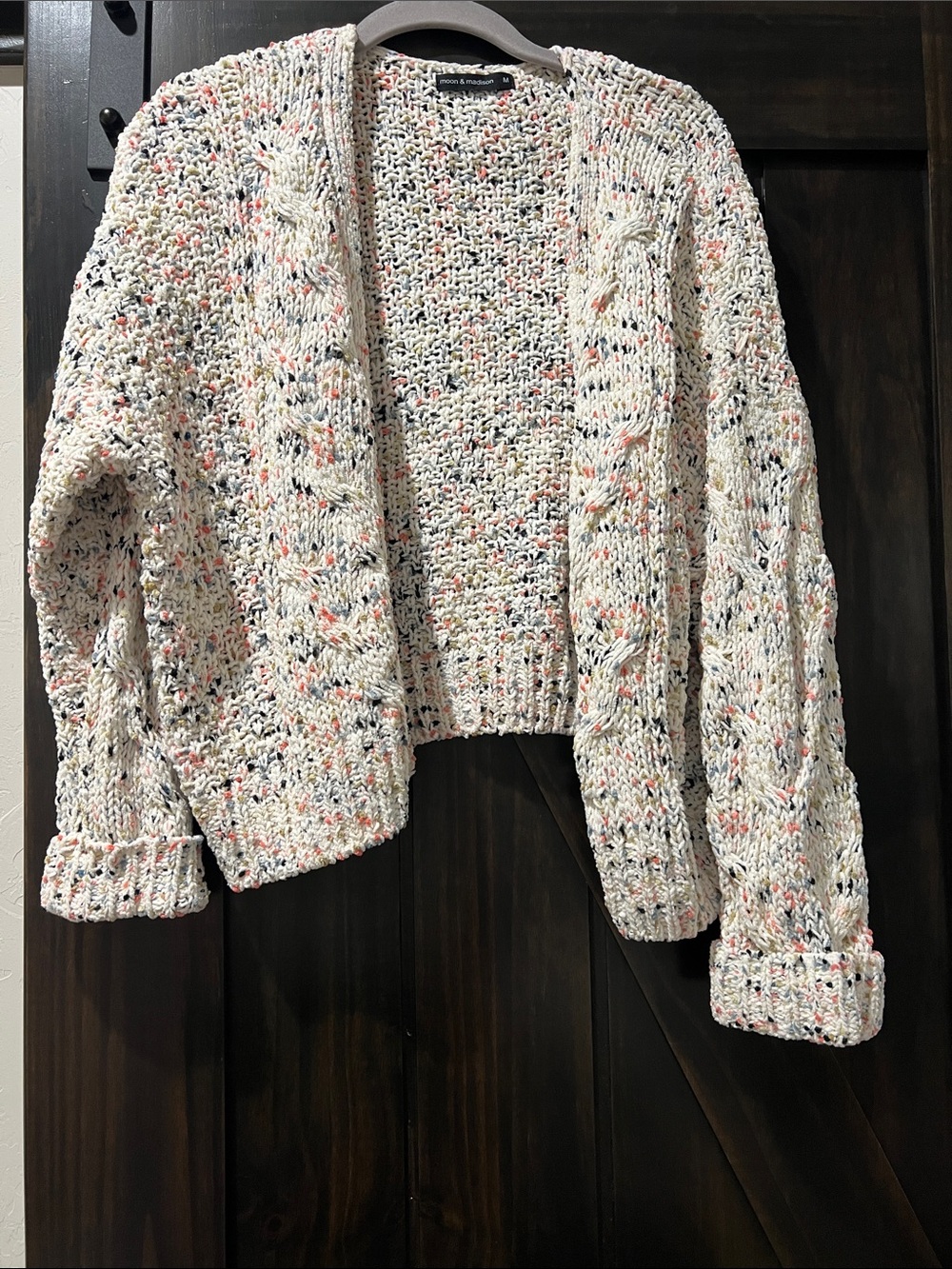 moon & madison Cream Open-Front Speckled Chunky Knit Cardigan